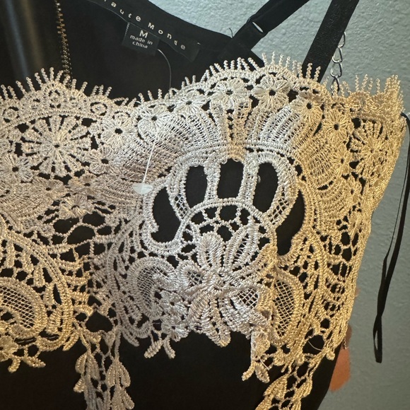 Haute Monde Black and White Lace-Trim Strapless Mini Dress - Picture 4 of 6